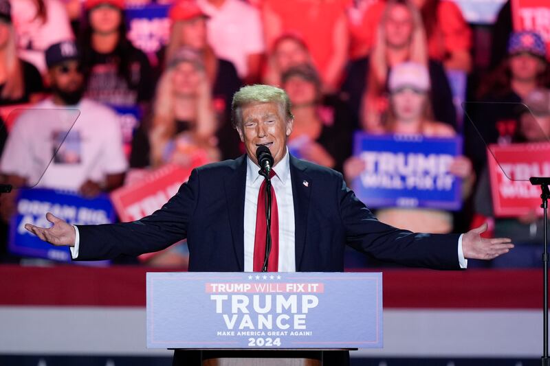 Republican presidential nominee former president Donald Trump arrives to speak at a campaign rally (AP/Alex Brandon)