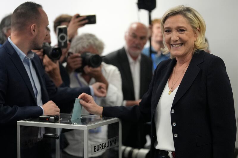 Far-right leader Marine Le Pen votes her vote in Henin-Beaumont in northern France