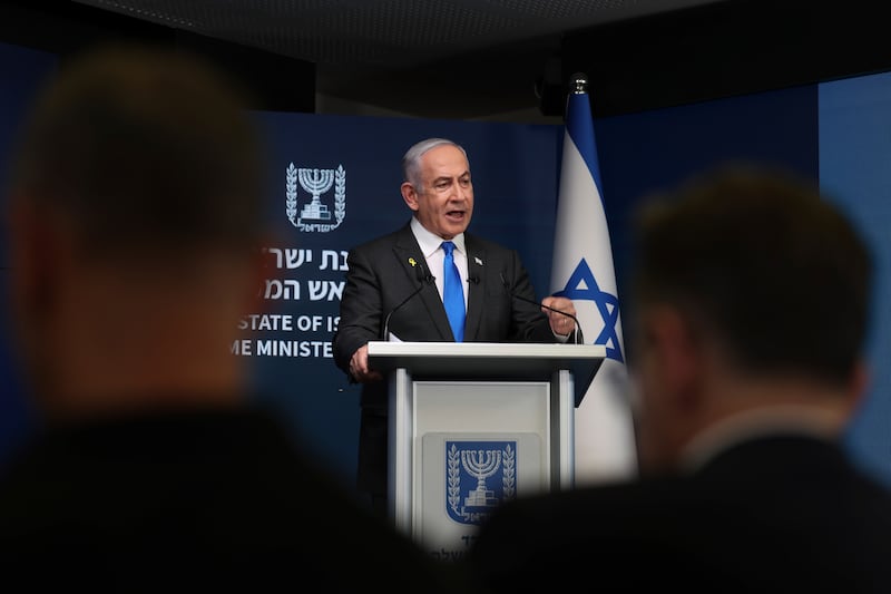 Israeli Prime Minister Benjamin Netanyahu speaks during a press conference in Jerusalem (Abir Sultan/AP)