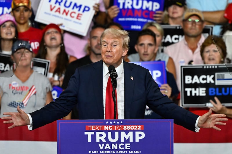 Republican presidential candidate Donald Trump speaks at a campaign rally (Matt Kelley/AP)