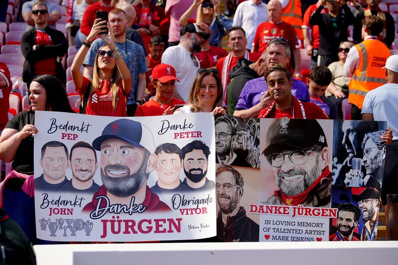 Liverpool fans held up signs for their outgoing boss