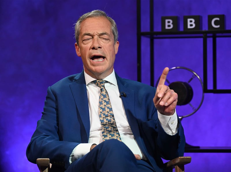 Reform UK leader Nigel Farage during a BBC General Election interview Panorama special
