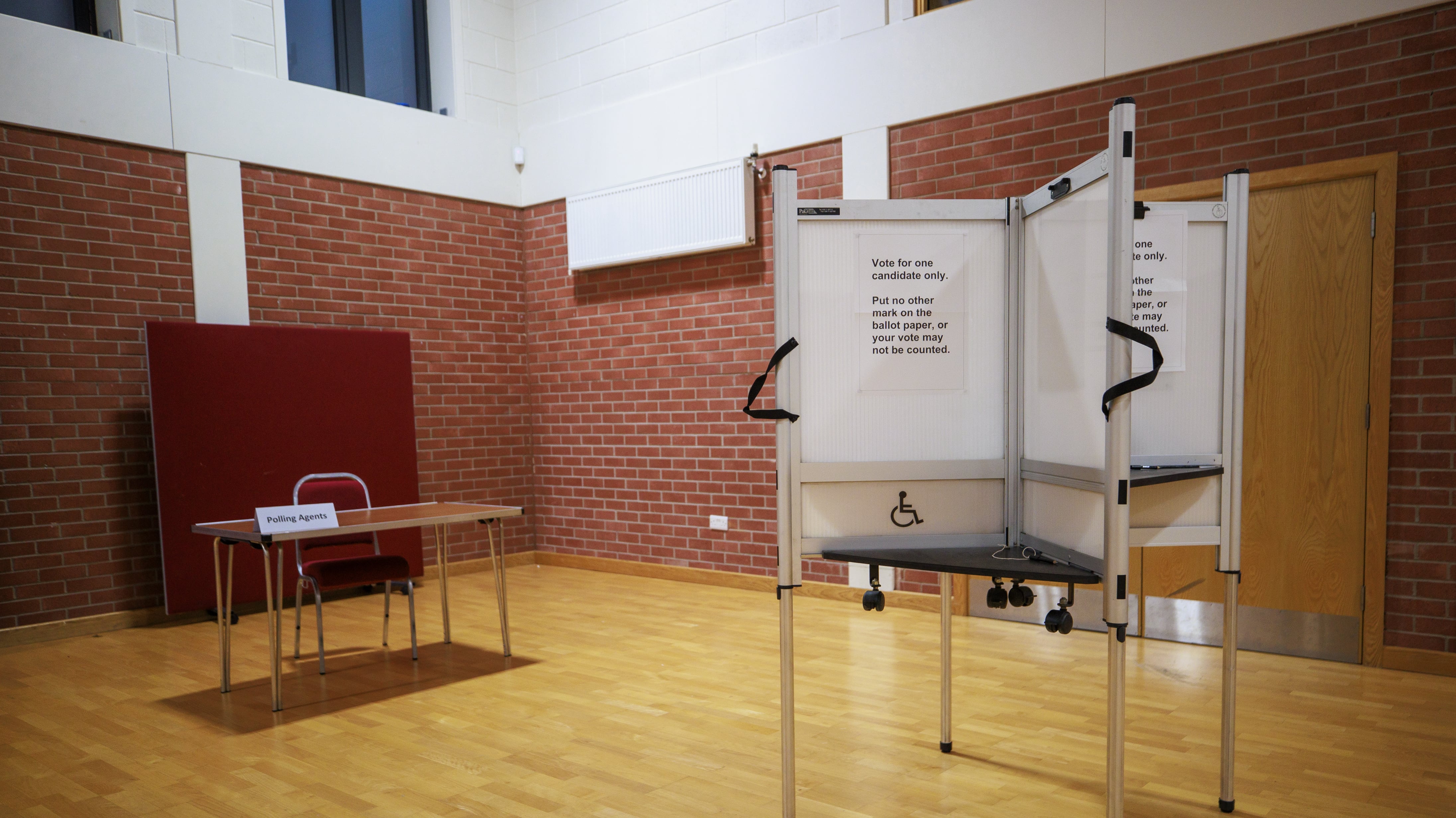 A voting booth at the Agape Centre polling station in south Belfast