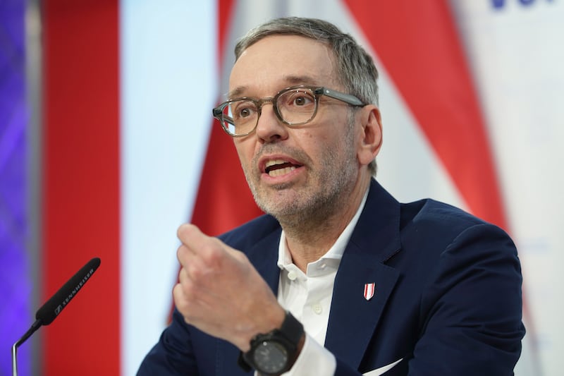 The leader of Austria’s Freedom Party, Herbert Kickl, was tasked with forming a new government on Monday (AP)