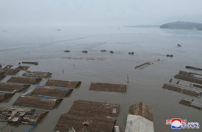 A flood-hit area in Sinuiju city, North Phyongan province, North Korea (Korean Central News Agency/Korea News Service via AP)