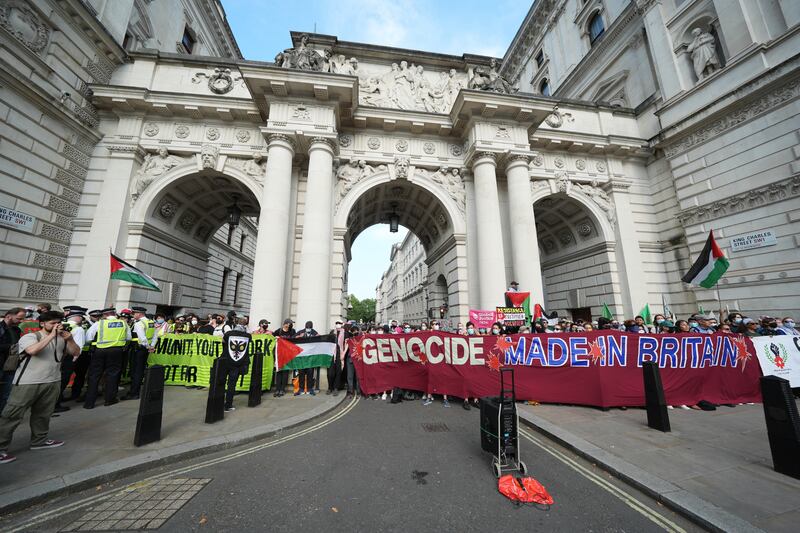 Members of Workers for a Free Palestine blockade the Foreign, Commonwealth and Development Office