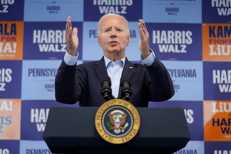 President Joe Biden speaks at an election campaign event in Pittsburgh (Manuel Balce Ceneta/AP)