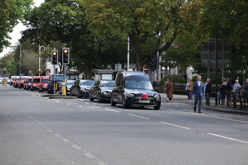 The hearse carrying the coffin of Southport stabbing victim Elsie Dot Stancombe as it passes through Southport following her funeral at St John’s Church in Birkdale