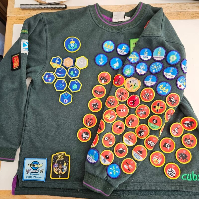 Kyle’s jumper, with all of his Cubs badges attached.