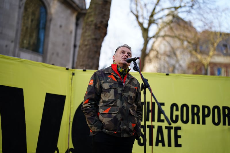 Chris Packham addressed campaigners outside the Royal Courts of Justice on Wednesday