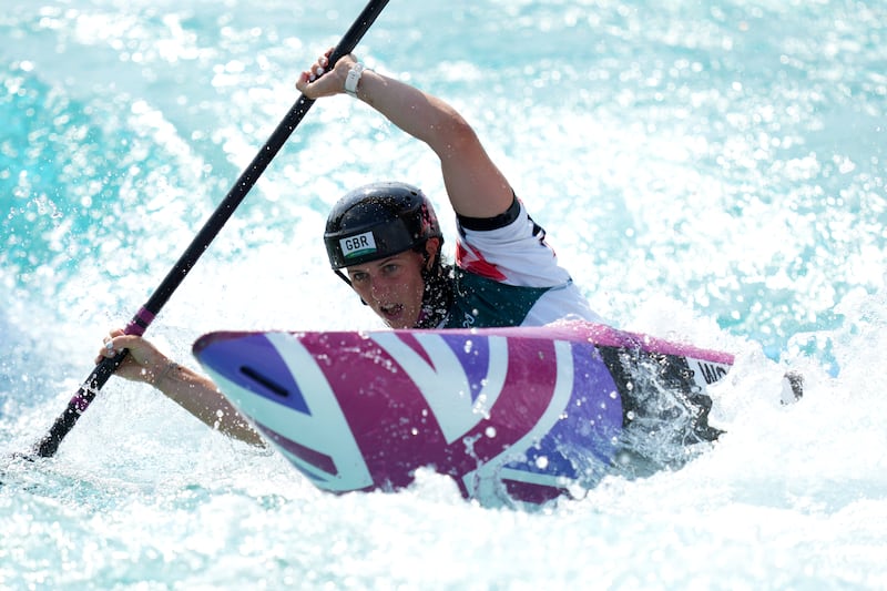 Kimberley Woods is competing in the women’s kayak semi-finals of the canoe slalom event on Sunday