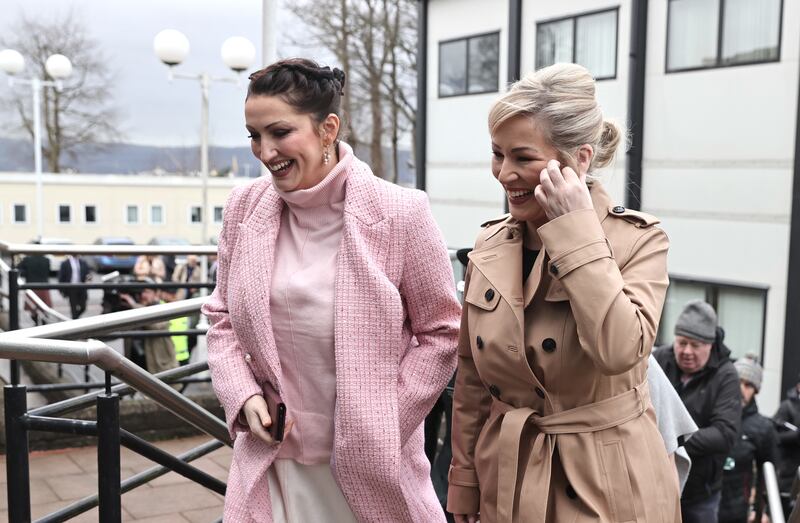 Emma Little-Pengelly and Michelle O’Neill attend a PSNI graduation ceremony at the PSNI College in Belfast