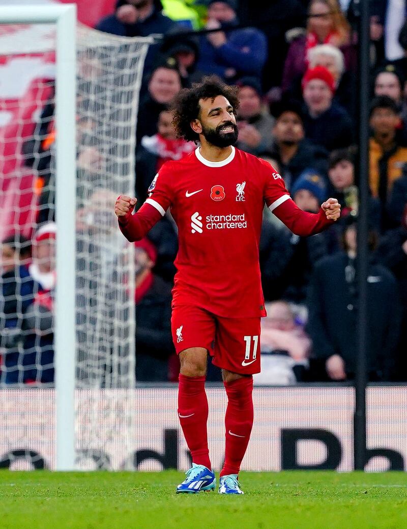 Mohamed Salah celebrates his opening goal 