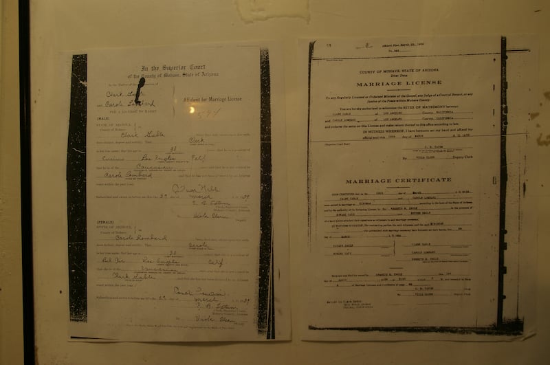 Clark Gable and Carole Lombard's marriage certificate