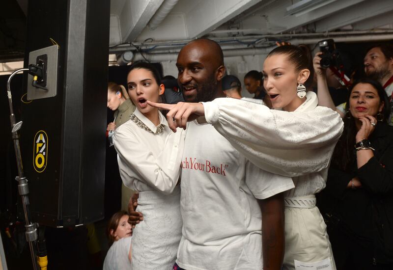 2PDWKHD Bella Hadid,Virgil Abloh, Kendall Jenner, Virgil Abloh and Kendall Jenner are seen backstage Off-White show as part of the Paris fashion week