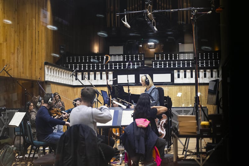 Mel Raeburn records her version of Sonnet for the 2024 John Lewis Christmas advert at London’s Angel Studios