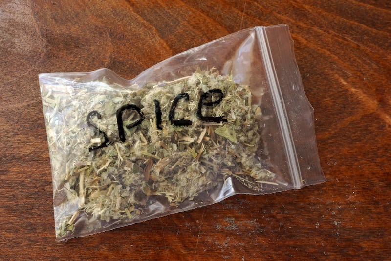 Bag of a weed labelled spice