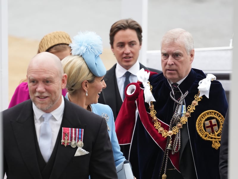 Mike Tindall and his wife Zara arrive at Westminster Abbey with Edoardo Mapelli Mozzi and the Duke of York for the King’s coronation