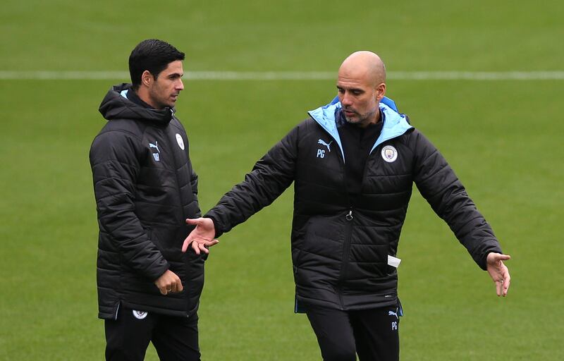 Mikel Arteta (left) worked under Guardiola but left to take over at Arsenal