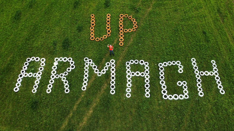 Gerard Loye , Who made a sign in support of Armagh.
PICTURE COLM LENAGHAN