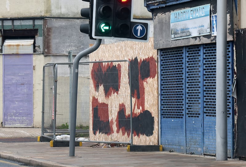 UVF graffiti on the Newtownards Road that has been painted over