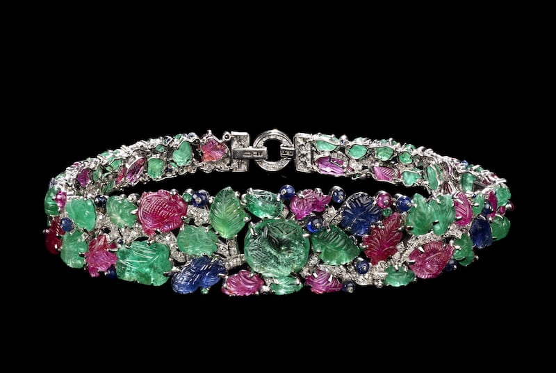 Bandeau in emerald, ruby, sapphire, diamond and platinum, Cartier London, 1928 which will be displayed in an exhibition dedicated to the creations of Cartier