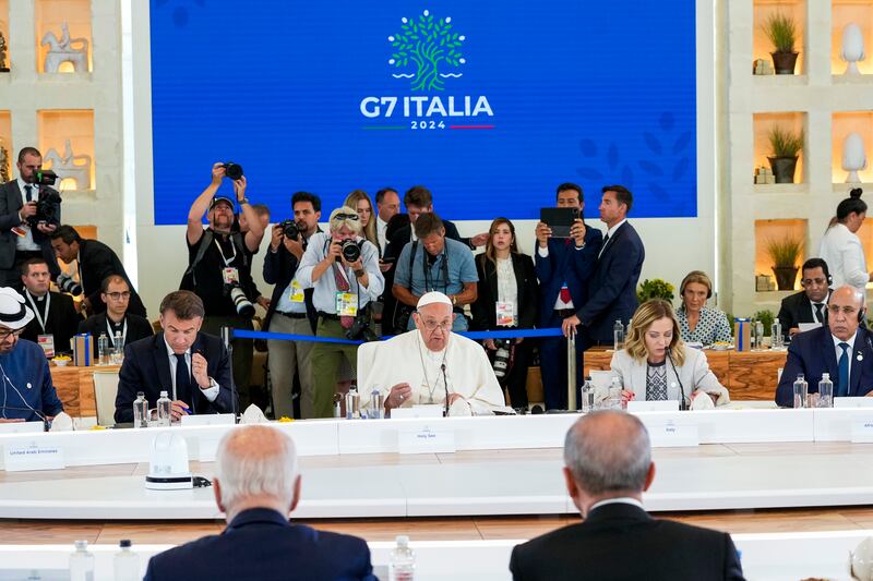 Pope Francis became the first pontiff to address the G7 (AP)