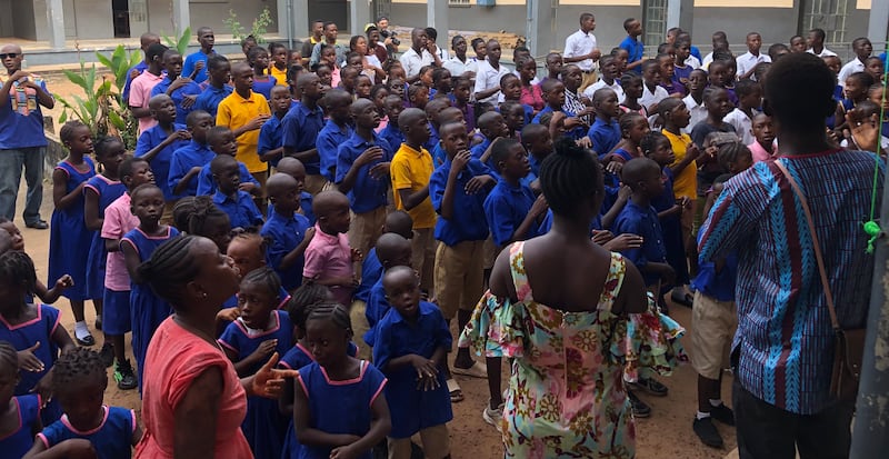 A song of welcome, signed and sung by pupils and staff at St Joseph’s school for children with impaired hearing