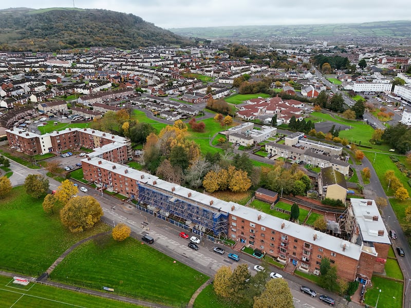 Scaffolding at Green End in the Rathcoole Estate: NO BYLINE