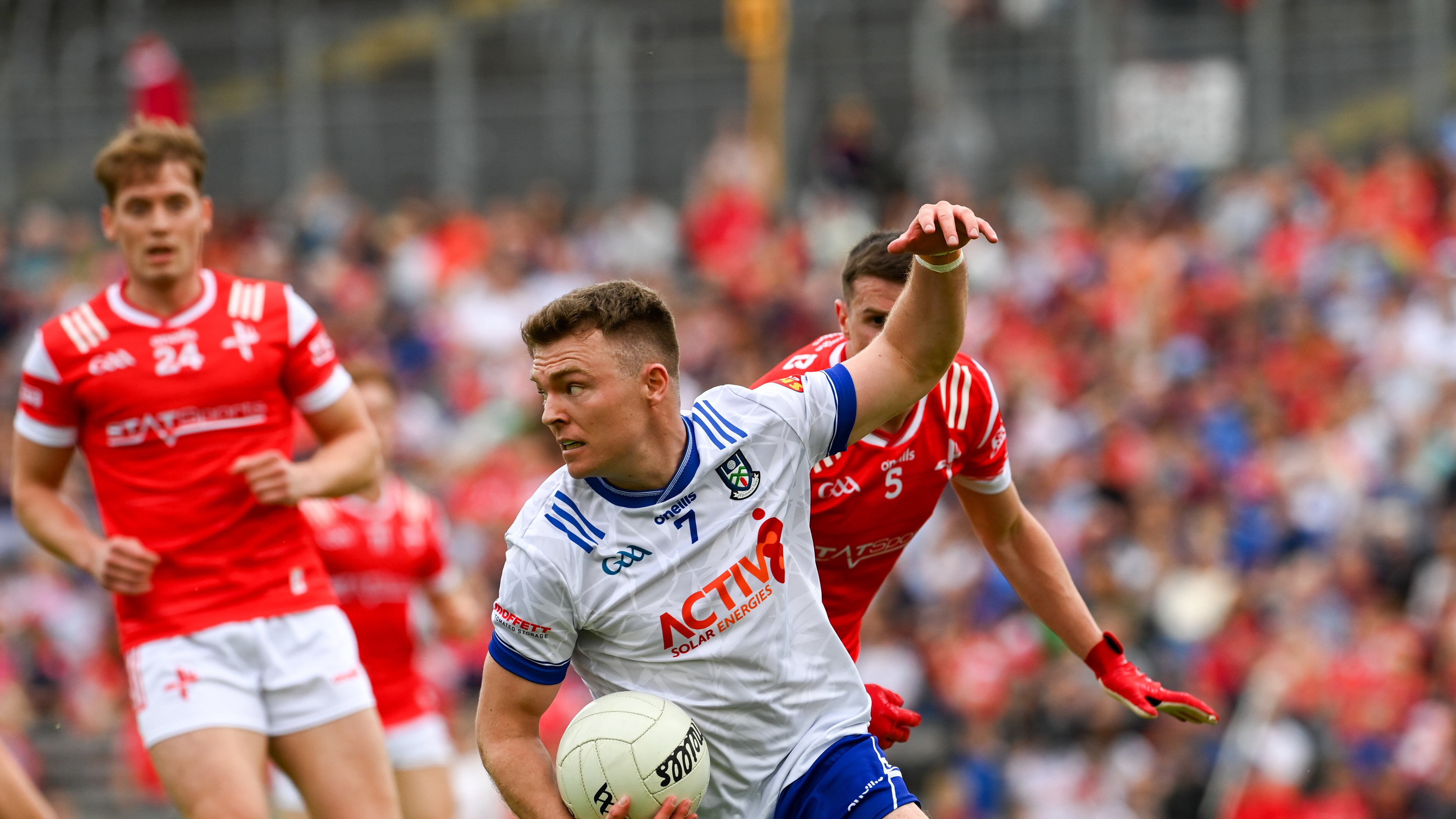 Conor McCarthy of Monaghan in action against Louth.