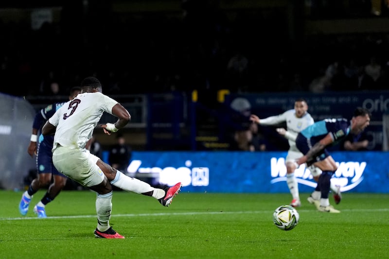 Jhon Duran scores Aston Villa’s second goal from the penalty spot