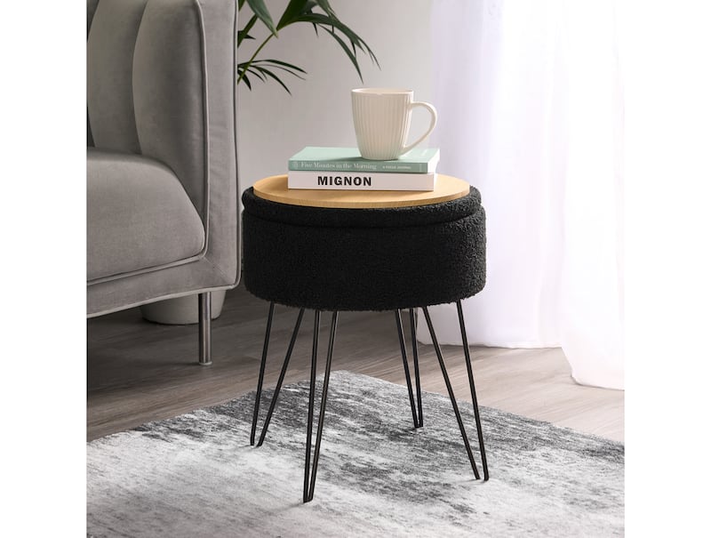 OHS Bouclé Storage Hairpin Stool – Black, £21 (was £25), OHA