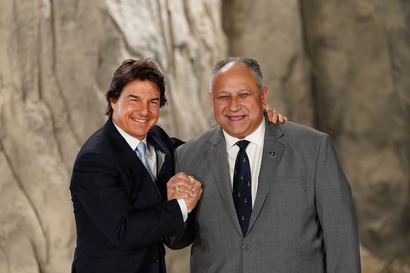 Actor Tom Cruise with US navy secretary Carlos Del Toro