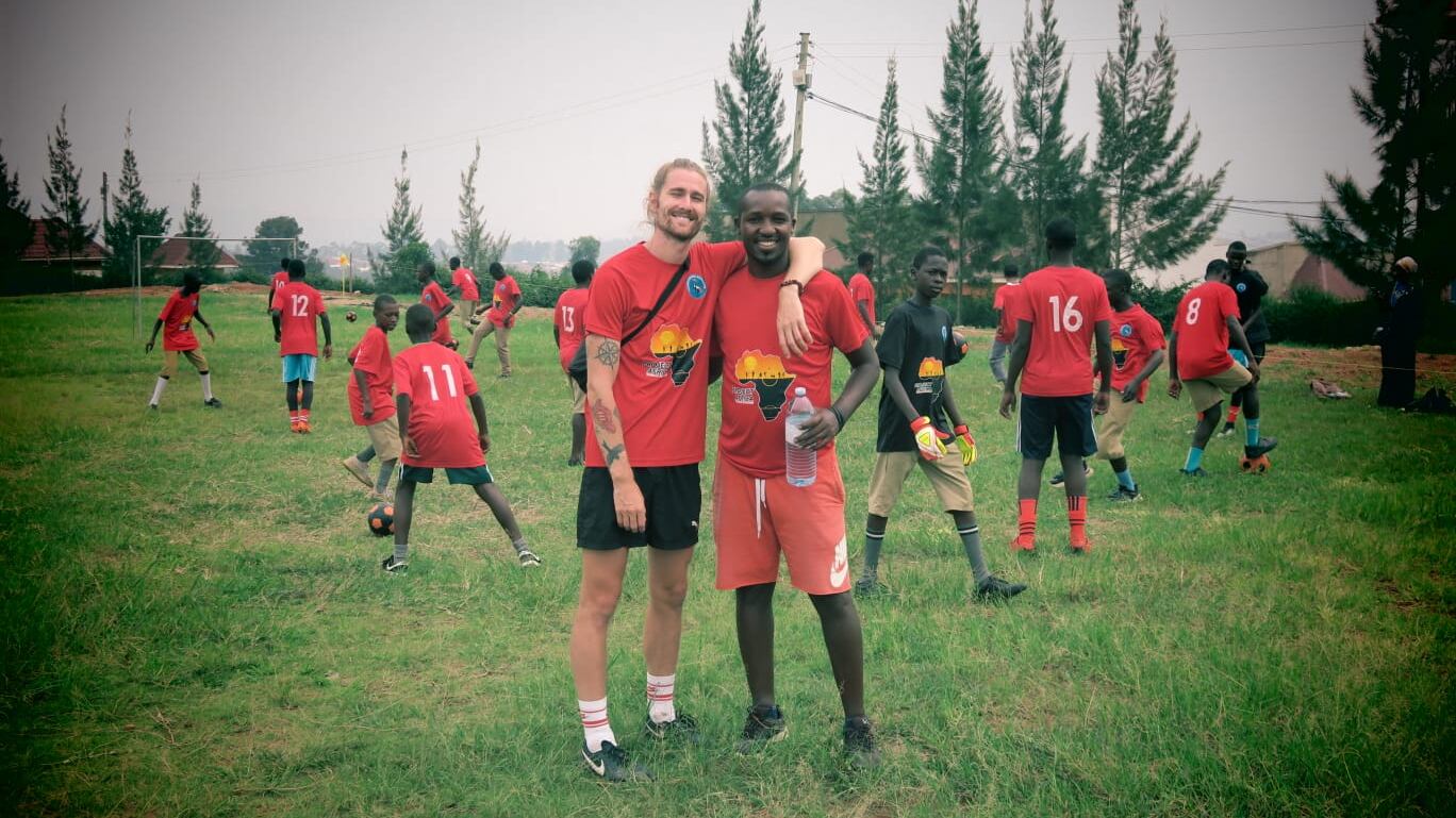 Charity founder Max Keens, left, is set to run to every Premier League stadium in England to fundraise for the construction of football pitches in Africa