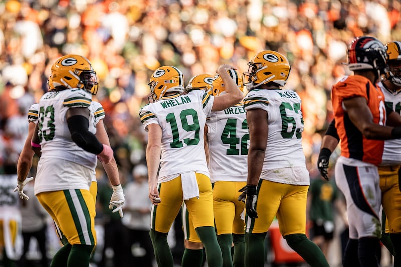 Whelan wore the Irish flag during his side's 17-19 loss to the Denver Broncos. Picture by Emma Pravecek, Green Bay Packers