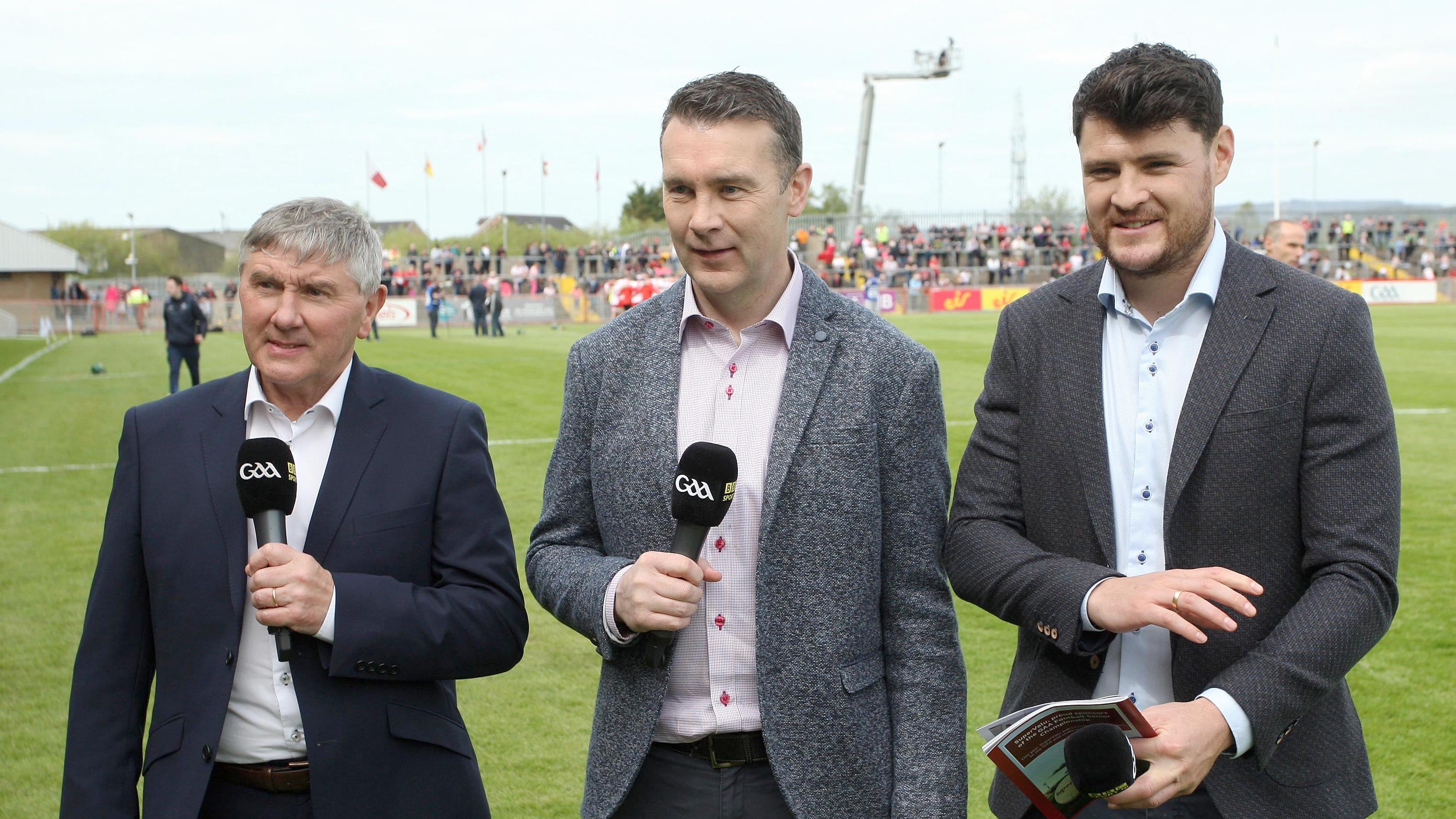 Oisin McConville and Marty Clarke were part of the BBC's Championship punditry team, and will meet again on the line in Newry on Saturday. Picture by INPHO