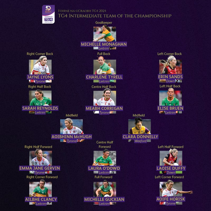 The TG4 Intermediate team of the championship, including five Tyrone players and two Down players