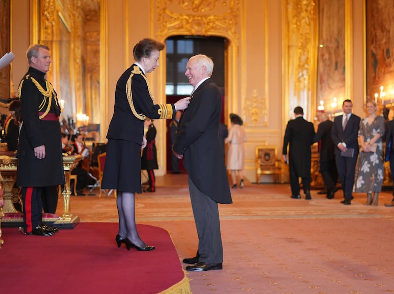 Nick Owen is made a Member of the Order of the British Empire by the Princess Royal at Windsor Castle