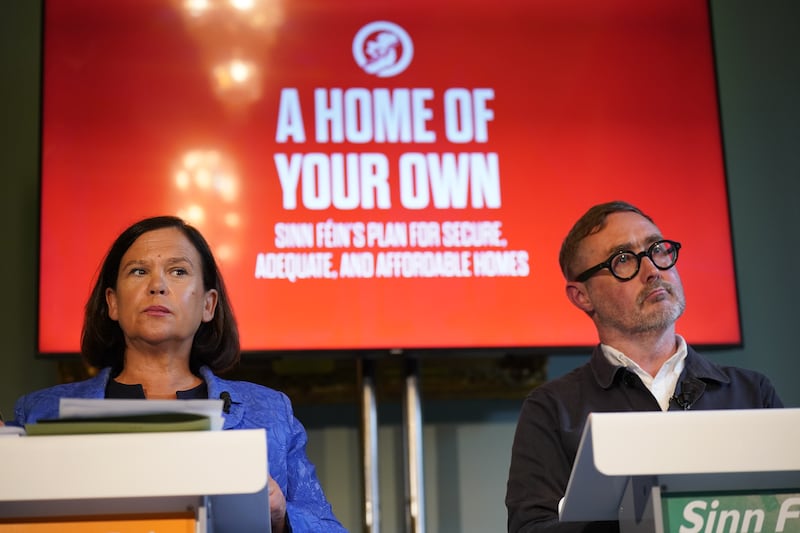 Mary Lou McDonald and Eoin O'Broin at the launch of "A Home Of Your Own", Sinn Fein's comprehensive housing plan, at the Royal College of Physicians, Dublin