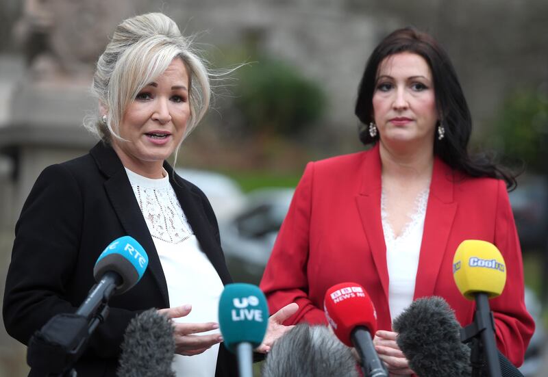 First Minister Michelle O’Neill (left) and deputy First Minister Emma Little-Pengelly have been pressing the Government to address the situation facing subpostmasters in Northern Ireland