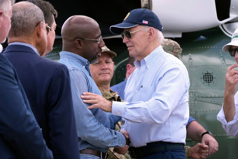 US President Joe Biden was also in Georgia to witness the hurricane’s devastation (AP Photo/Susan Walsh)