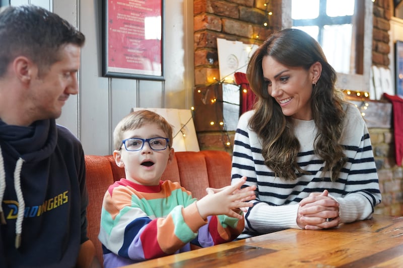 The Princess of Wales meeting Grayson Stevenson and his father Mark during a visit to Dadvengers – a community for fathers and their children, in north London