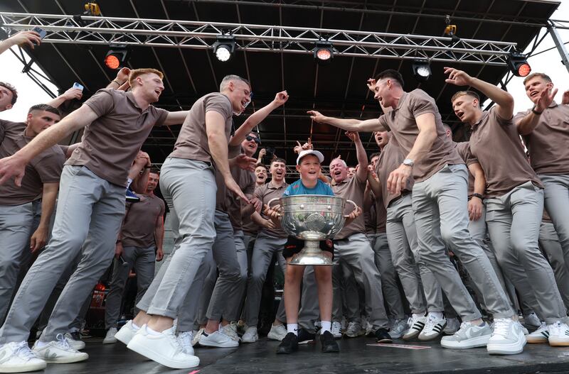 Armagh celebrate  with the fans at the Athletic grounds in Armagh on Monday, after winning the All Ireland.
PICTURE COLM LENAGHAN