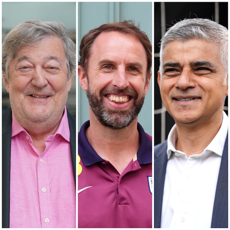 Actor Stephen Fry, former England manager Gareth Southgate and London mayor Sadiq Khan have been knighted