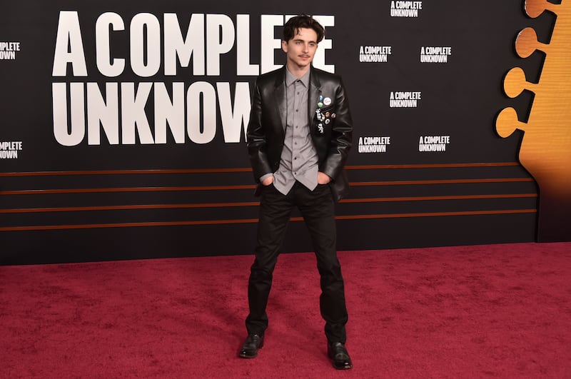 Timothee Chalamet arrives at the premiere of A Complete Unknown at the Dolby Theatre in Los Angeles. (Photo by Richard Shotwell/Invision/AP)