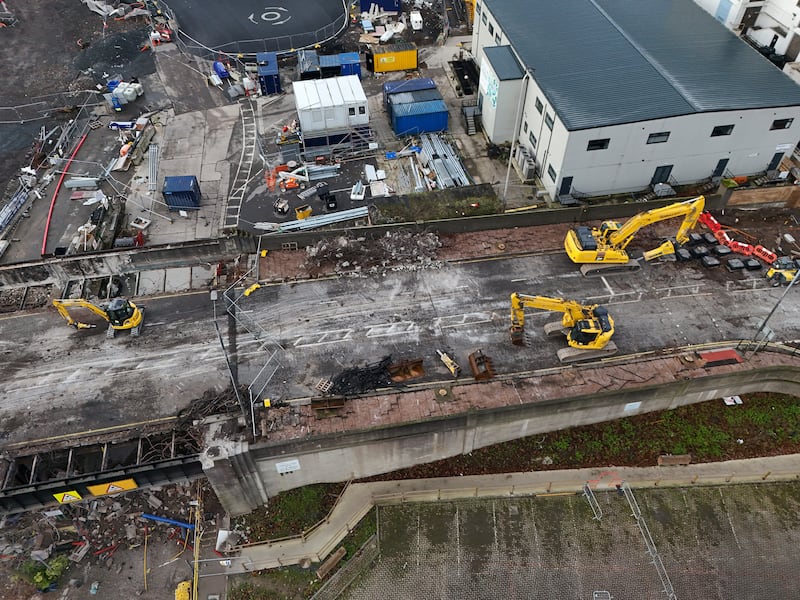 The demolition of the Boyne Bridge in the Sandy Row area. PICTURE: MAL MCCANN