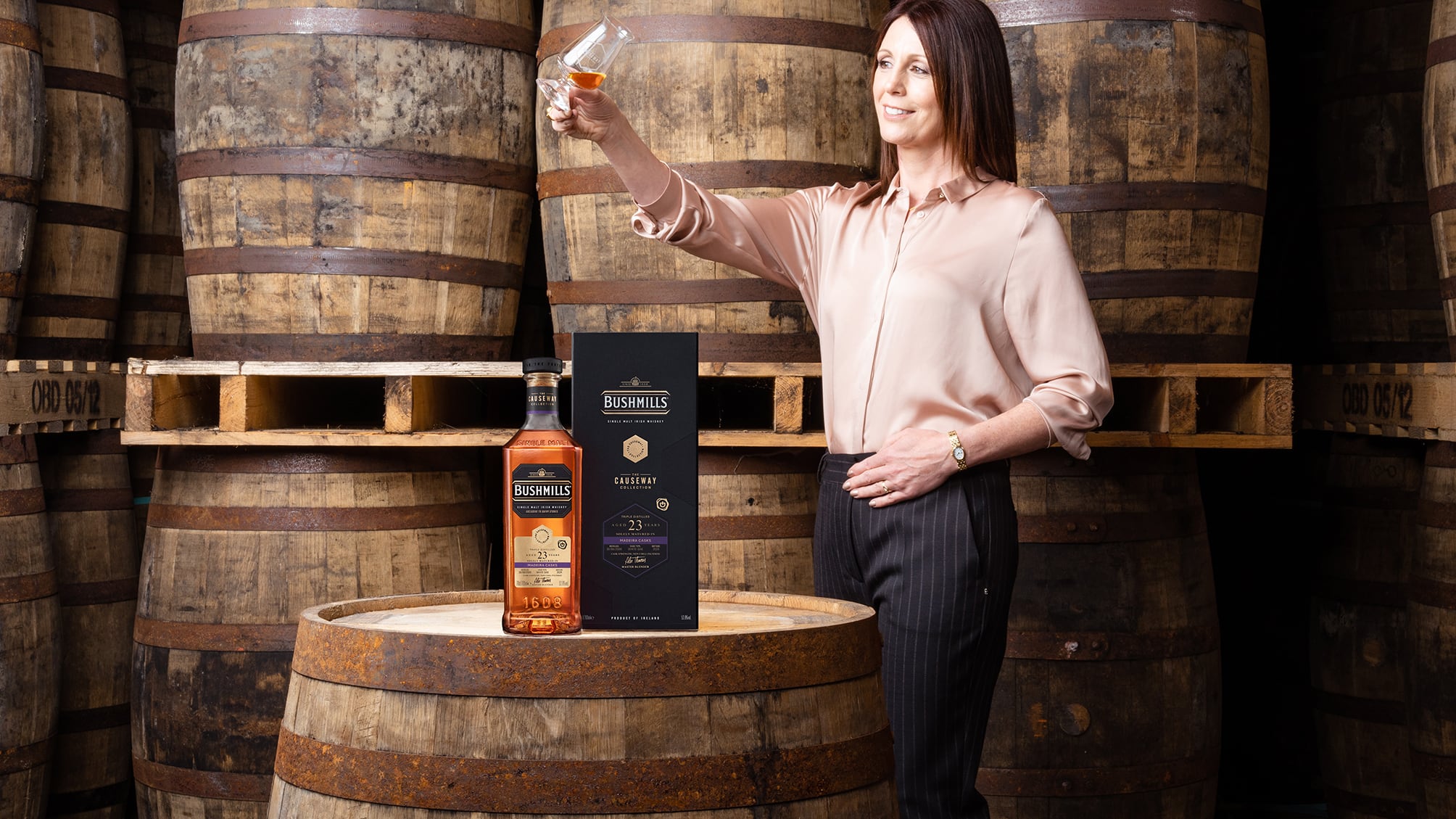 Bushmills’ master blender Alex Thomas with the latest Causeway Collection release, a 23-Year-Old Madeira Cask single malt Irish whiskey.