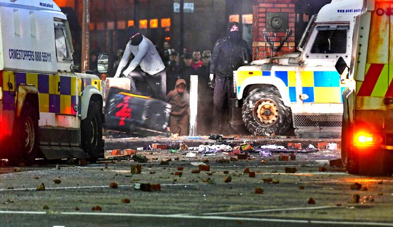 Alan Lewis - PhotopressBelfast.co.uk           17-7-2024
Police come under petrol bomb attack from rioters at Broadway in south Belfast on the second consecutive night of violent attacks on the police in the area.
Masked loyalist men and youths emerged sporadically from behind an onlooking crowd to throw rocks, missiles and petrol bombs at police vehicles.
Loyalists say they are angry at police for failing, they say, to respond to recent nationalist attacks on cars and people living on the protestant side of the Belfast interface.