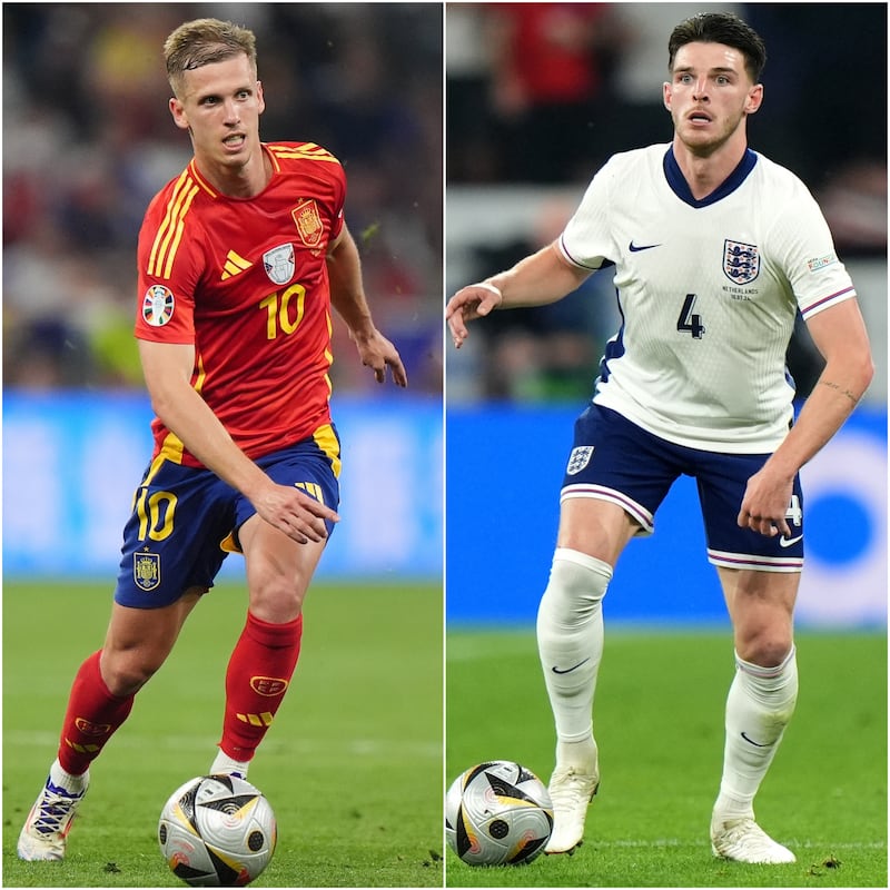 Spain’s Dani Olmo will be up against Declan Rice.