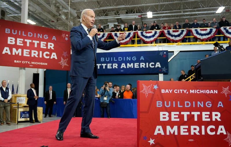 President Joe Biden speaking about manufacturing jobs and the economy in 2022 (Patrick Semansky/AP)